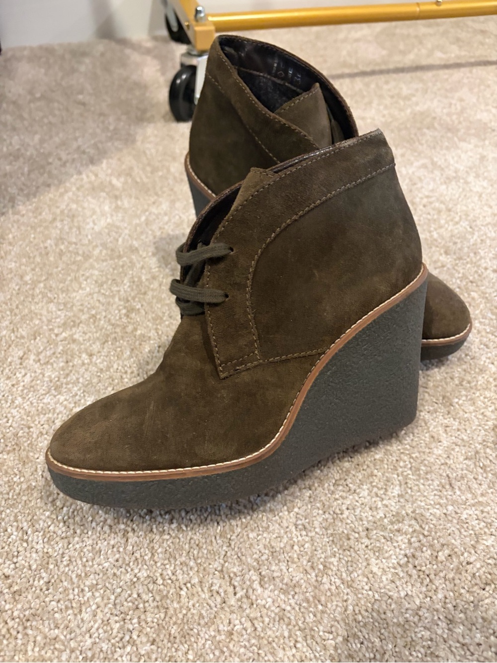 Aquatalia Olive Suede Lace-Up Wedge Ankle Boots